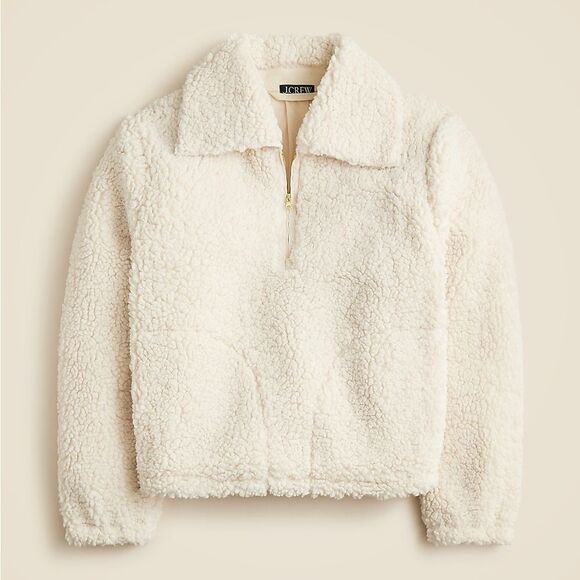 NWT J CREW Sherpa half-zip fleece pullover in Natural - Picture 5 of 7